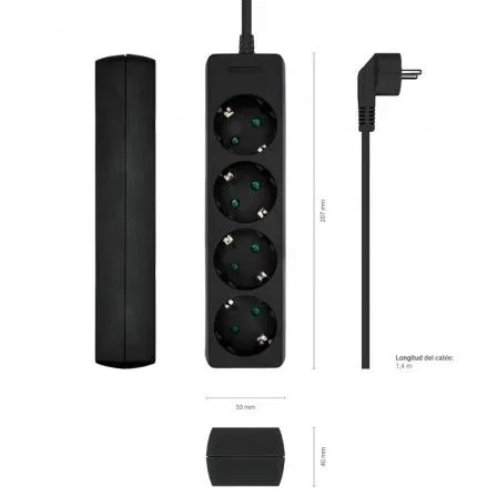 Aisens Regleta de 4 Tomas con Cable de 1,4 m, Negro